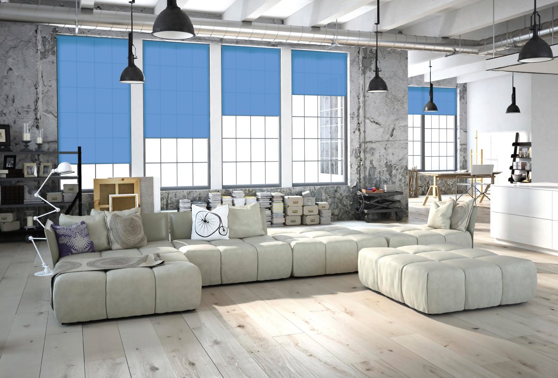 Multi window roller shade blue